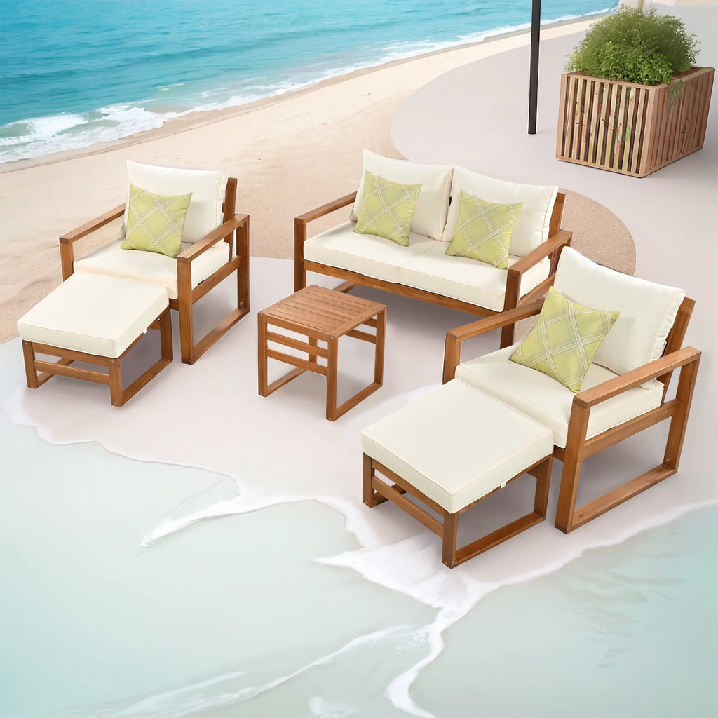 6-Piece Outdoor Patio Conversation Set with Ottomans and Cushions M693105