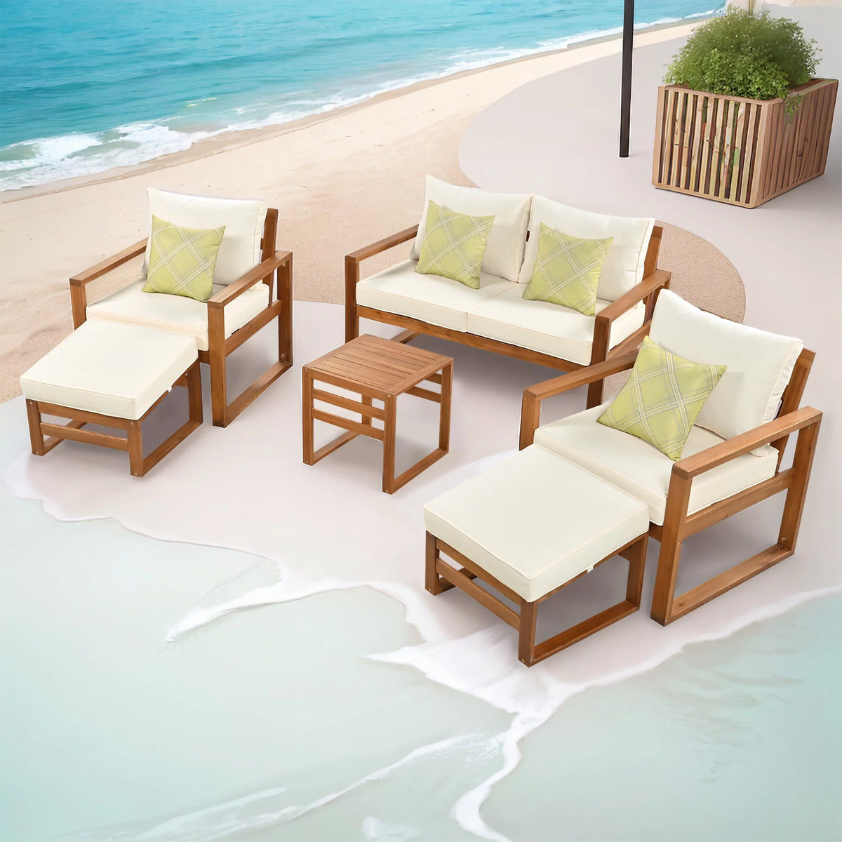6-Piece Outdoor Patio Conversation Set with Ottomans and Cushions M693105