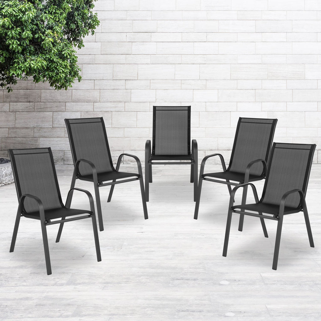 Black Stackable Patio Chairs, Set of 5 D4643