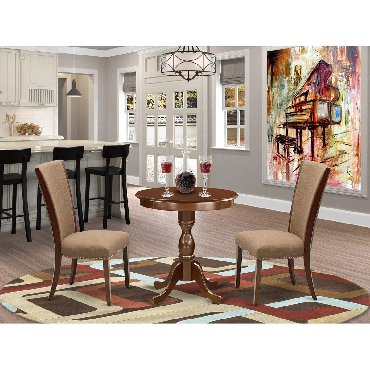 3-piece Mahogany Wood Kitchen Table and Chair Set F431105
