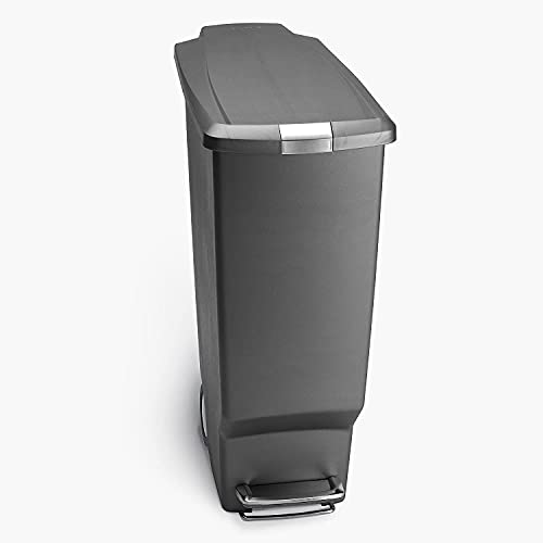 40 Liter Slim Kitchen Step Trash Can with Slide Lock, Grey Plastic N6789