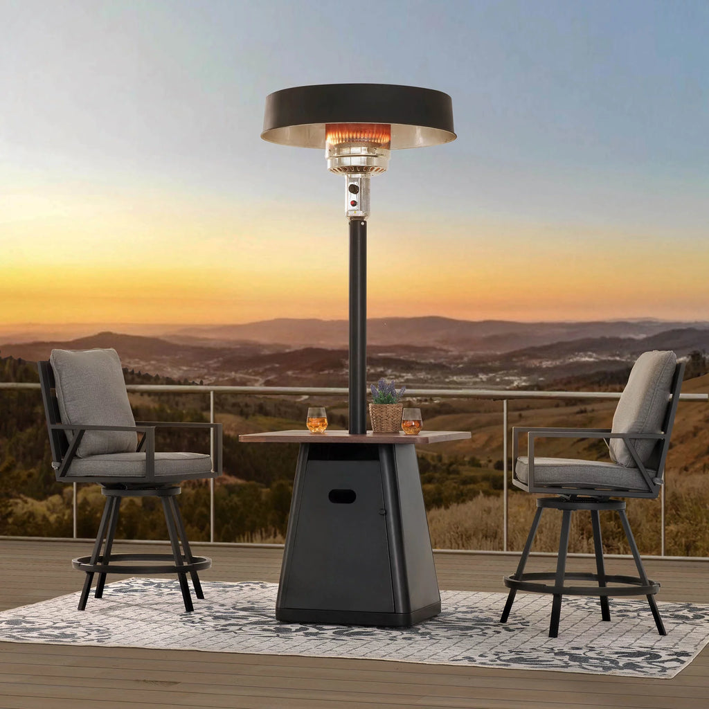 40,000 BTU Matte Black Steel Propane Patio Heater with Table Top Z786