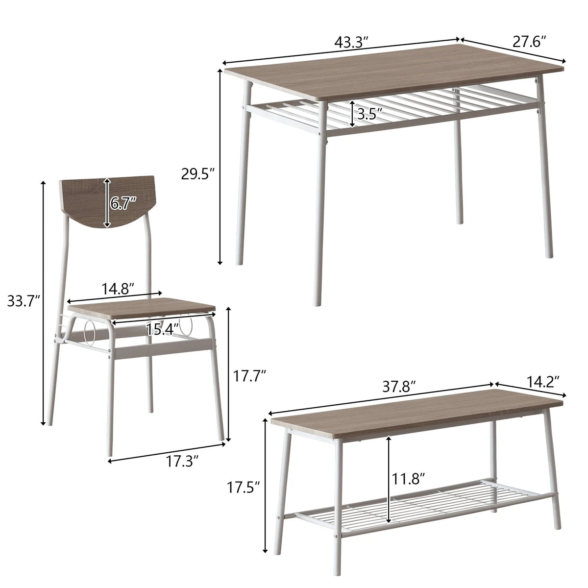 6-Piece Dining Room Set with 4 Chairs and 1 Bench S6169