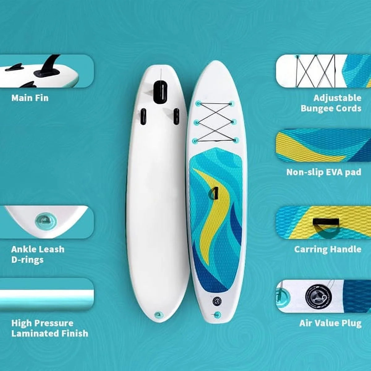 Stand Up Paddle Board with Backpack, Non-Slip Deck, Leash, Adjustable Paddle, Hand Pump, Bottom Fin Z66129