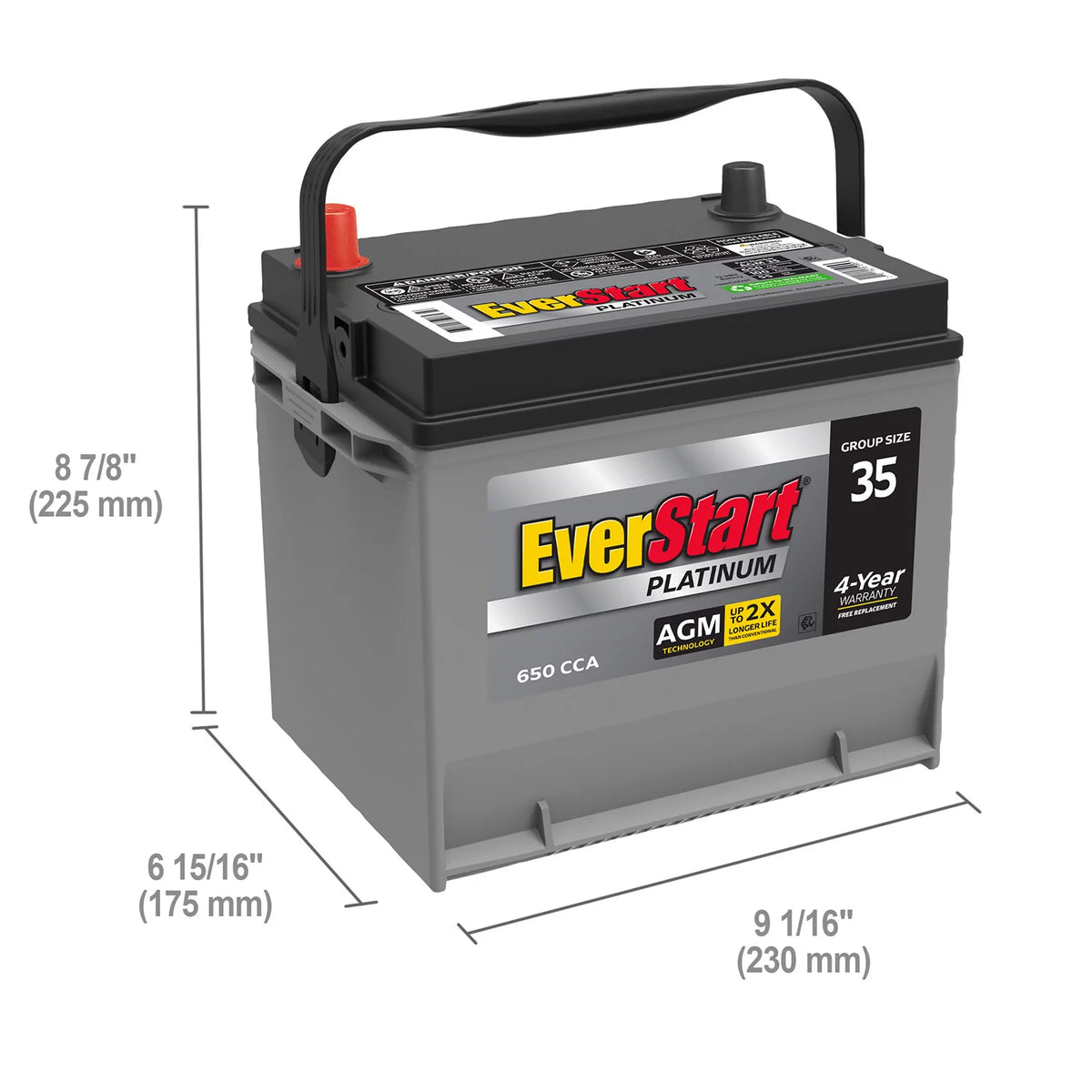 Platinum AGM Automotive Battery Group Size 35 12 Volt 650 CCA H577988