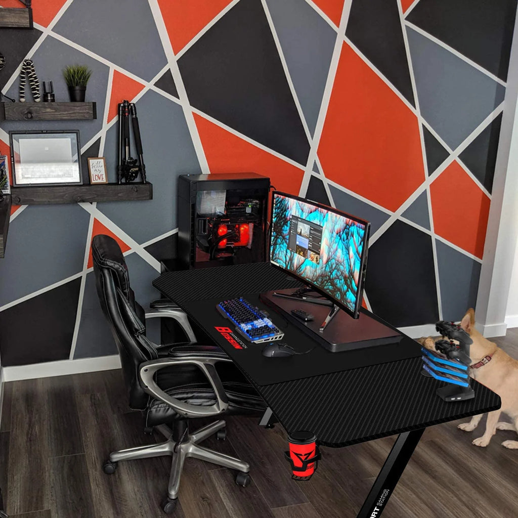 63 Inch Ergonomic Gaming Desk with Mouse Pad and Cup Holder T756216