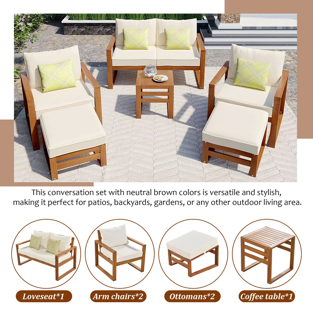 6-Piece Outdoor Patio Conversation Set with Ottomans and Cushions M693105