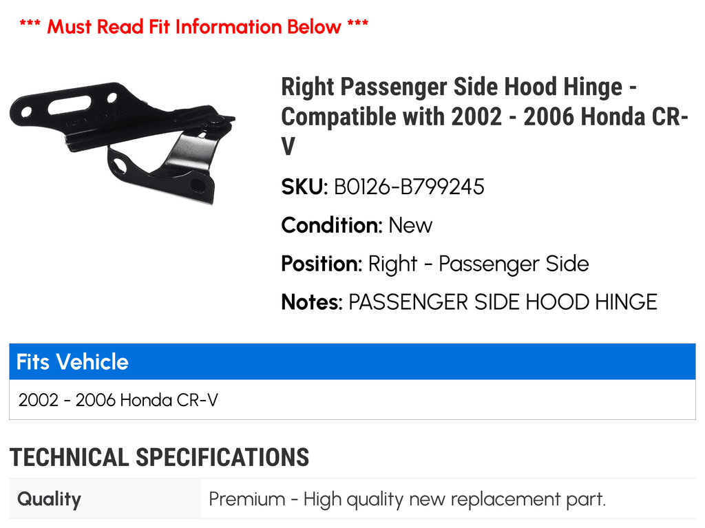 Hood Hinge for 2002-2006 Honda CR-V I219